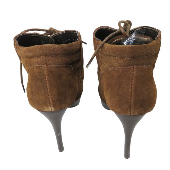 N.Y.L.A. Sabie Brown Suede Tassel Booties Peep Toe Lace Up Ankle Boots 7.5 Boho - Picture 8 of 10